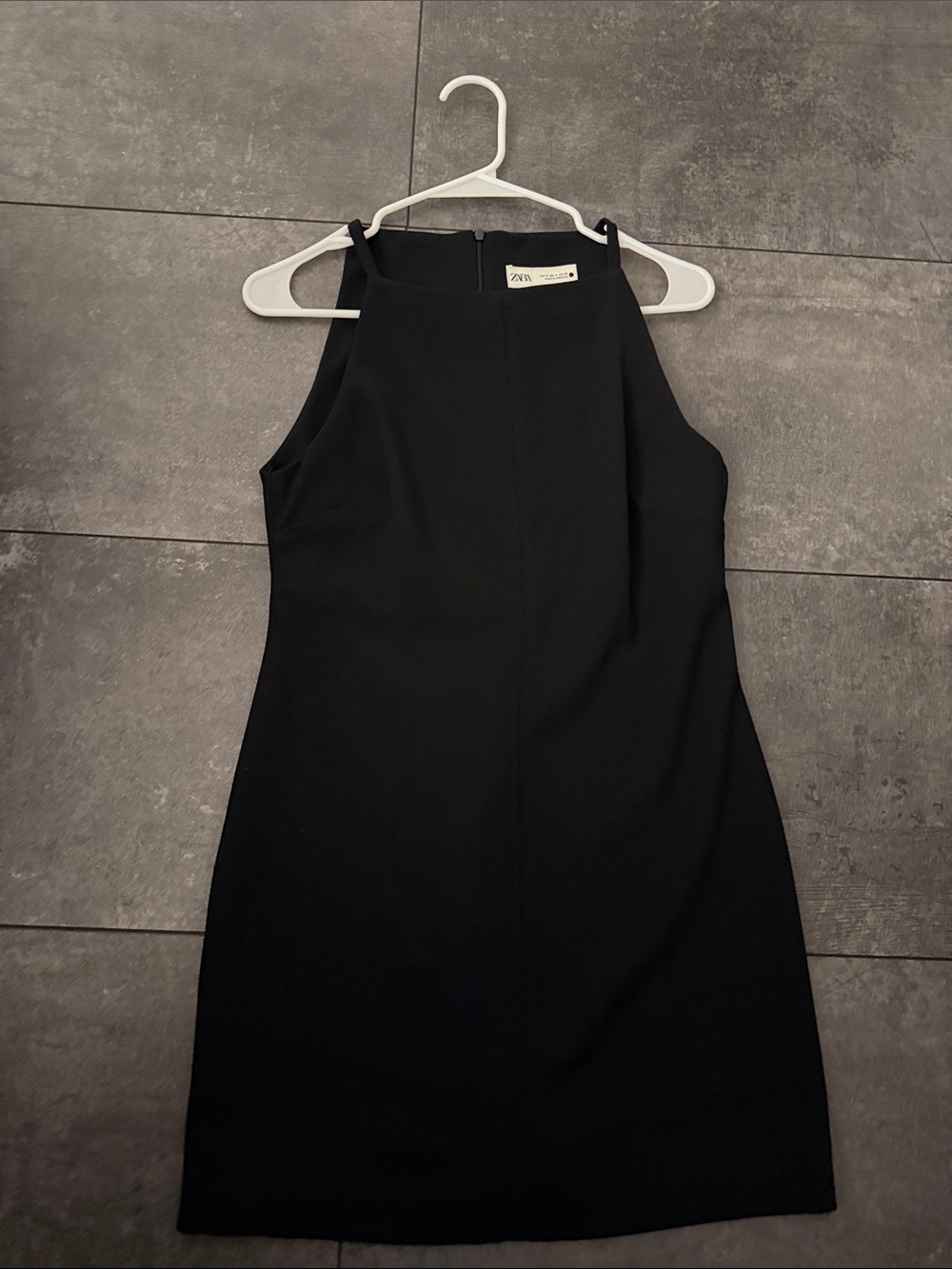 Zara Black Mini Sheath Dress with High Neck